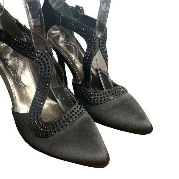 Nina Black Satin Pump w/ Rhinestones Ladies Closed Toe Satin Stilettos Size 8 - Picture 8 of 16